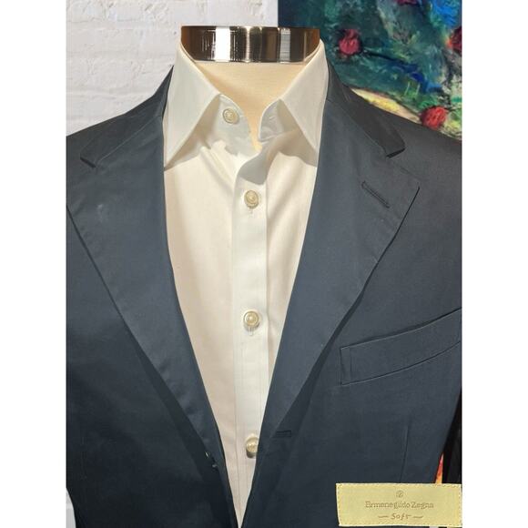 Ermenegildo Zegna 36 - 38R 30x30 Blue Brushed Cotton Suit Unconstructed 3/2 Roll - Picture 2 of 14